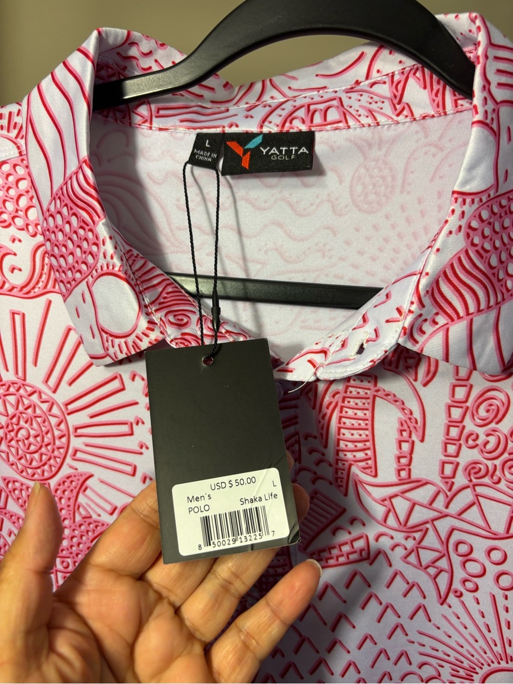 Yatta Golf Men’s Pink & White Graphic Print Polo - Picture 2 of 3